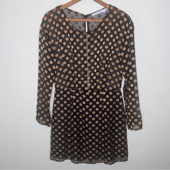 ASTR the Label Size Medium Black with Gold Polka Dot Long Sleeve Sheer Dress - Picture 12 of 14